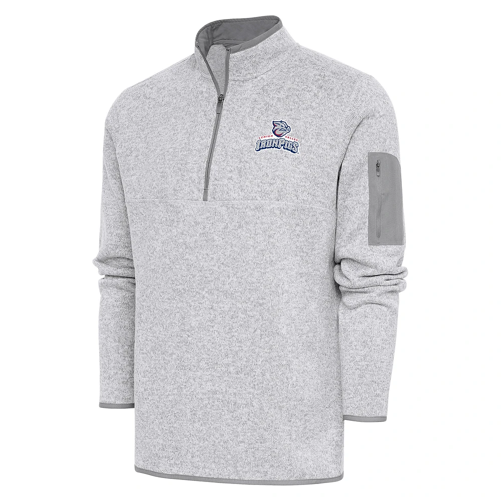 Men's Antigua Heather Lehigh Valley IronPigs Fortune Quarter-Zip Pullover Jacket