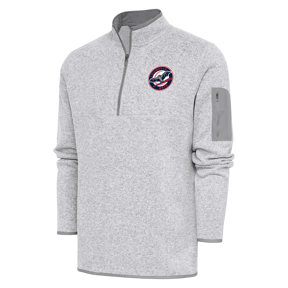 Men's Antigua Heather Louisville Bats Fortune Quarter-Zip Pullover Jacket