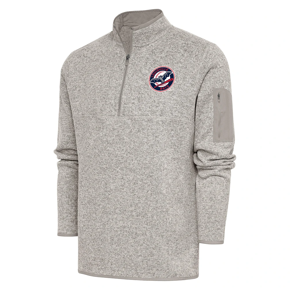 Men's Antigua Oatmeal Louisville Bats Fortune Quarter-Zip Pullover Jacket