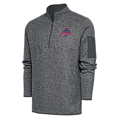 Men's Antigua Heather Charcoal Memphis Redbirds Fortune Quarter-Zip Pullover Jacket