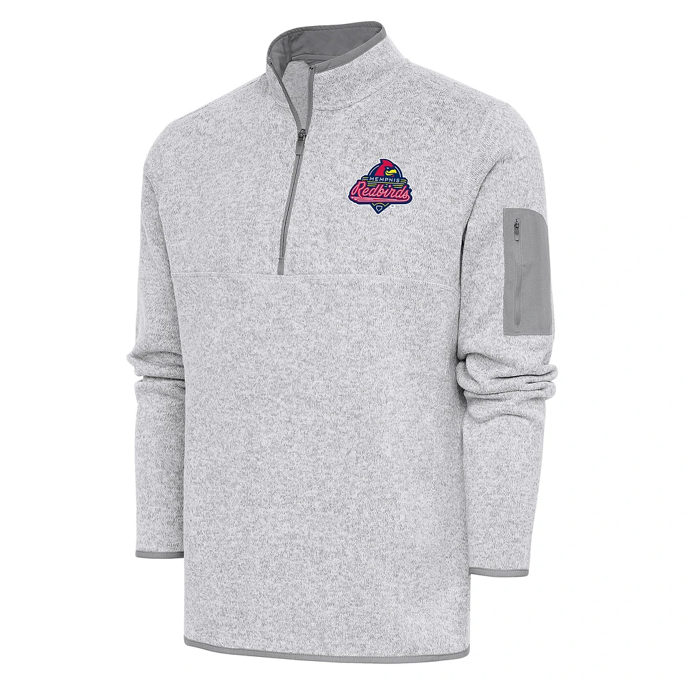 Men's Antigua Heather Memphis Redbirds Fortune Quarter-Zip Pullover Jacket