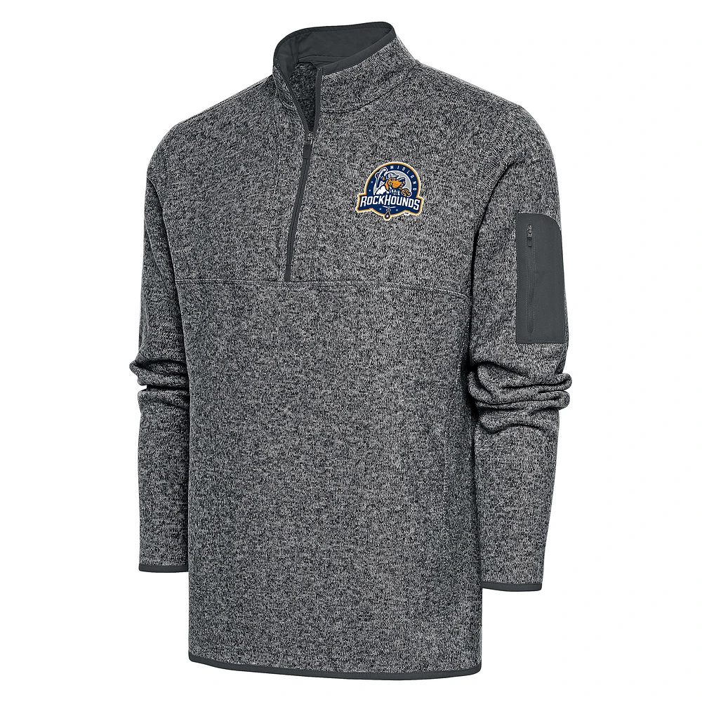 Men's Antigua Heather Charcoal Midland Rockhounds Fortune Quarter-Zip Pullover Jacket