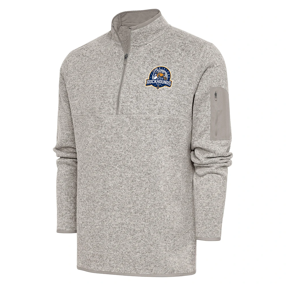 Men's Antigua Oatmeal Midland Rockhounds Fortune Quarter-Zip Pullover Jacket