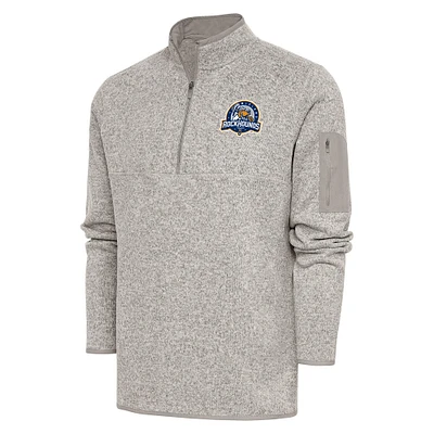 Men's Antigua Oatmeal Midland Rockhounds Fortune Quarter-Zip Pullover Jacket