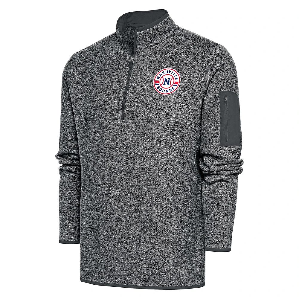 Men's Antigua Heather Charcoal Nashville Sounds Fortune Quarter-Zip Pullover Jacket