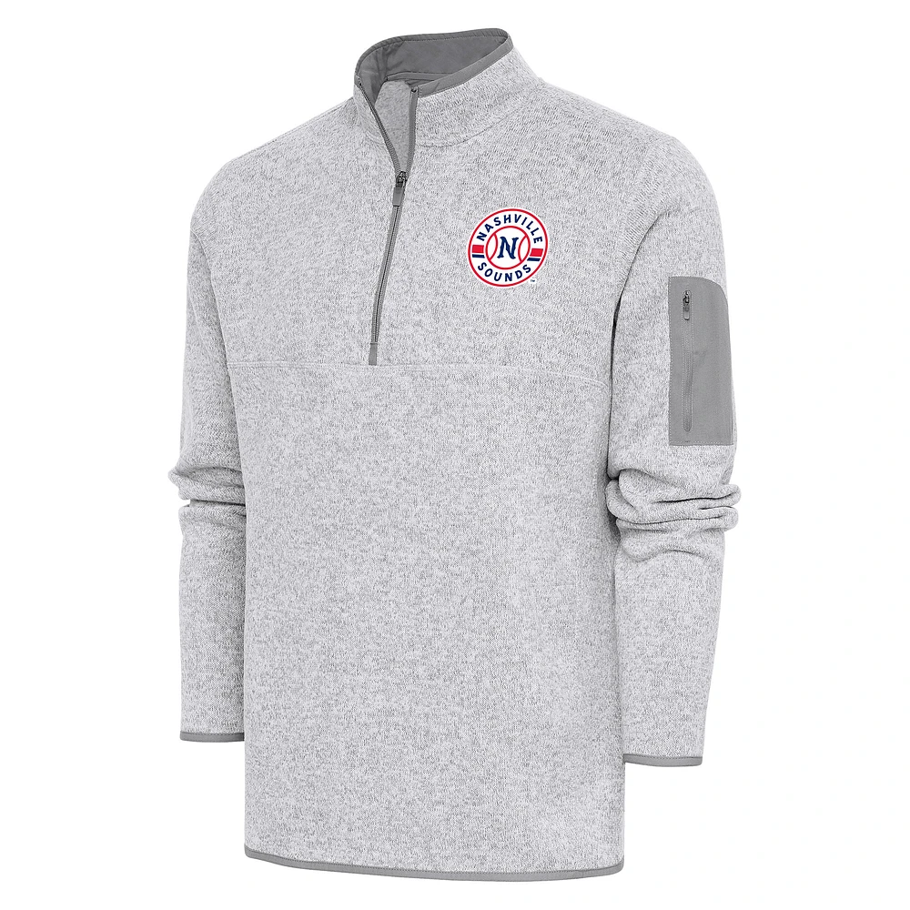 Men's Antigua Heather Nashville Sounds Fortune Quarter-Zip Pullover Jacket