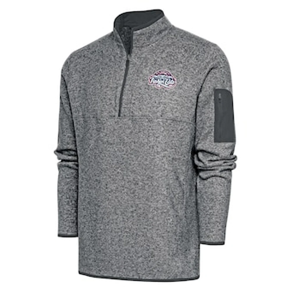 Men's Antigua Heather Charcoal New Hampshire Fisher Cats Fortune Quarter-Zip Pullover Jacket
