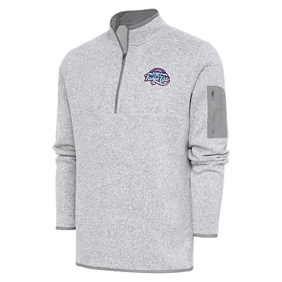 Men's Antigua Heather New Hampshire Fisher Cats Fortune Quarter-Zip Pullover Jacket