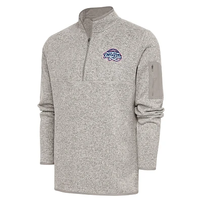 Men's Antigua Oatmeal New Hampshire Fisher Cats Fortune Quarter-Zip Pullover Jacket