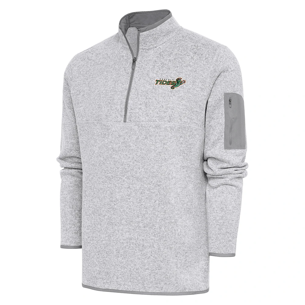 Men's Antigua Heather Norfolk Tides Fortune Quarter-Zip Pullover Jacket