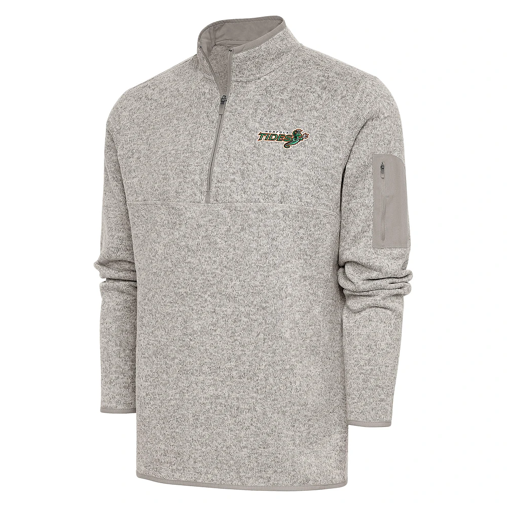 Men's Antigua Oatmeal Norfolk Tides Fortune Quarter-Zip Pullover Jacket