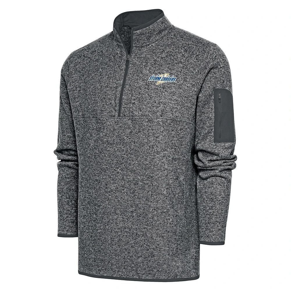 Men's Antigua Heather Charcoal Omaha Storm Chasers Fortune Quarter-Zip Pullover Jacket
