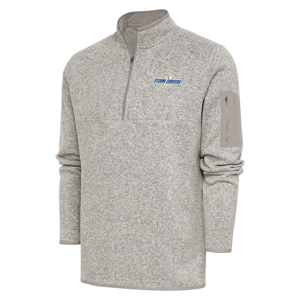 Men's Antigua Oatmeal Omaha Storm Chasers Fortune Quarter-Zip Pullover Jacket
