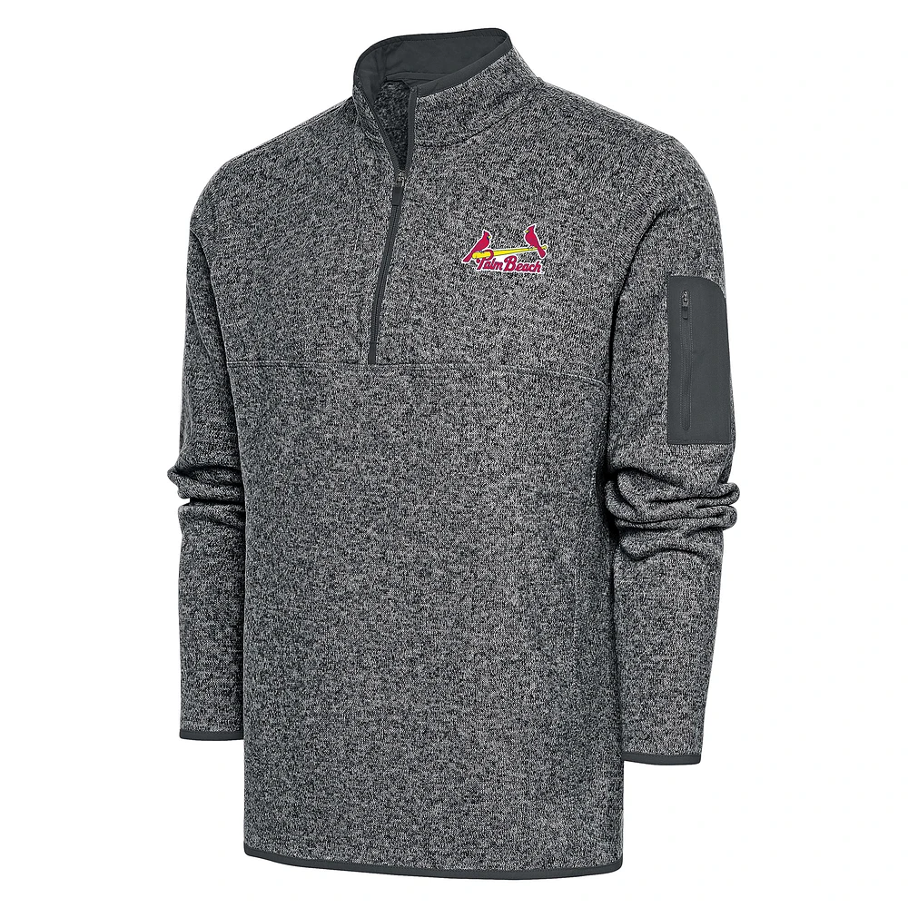 Men's Antigua Heather Charcoal Palm Beach Cardinals Fortune Quarter-Zip Pullover Jacket