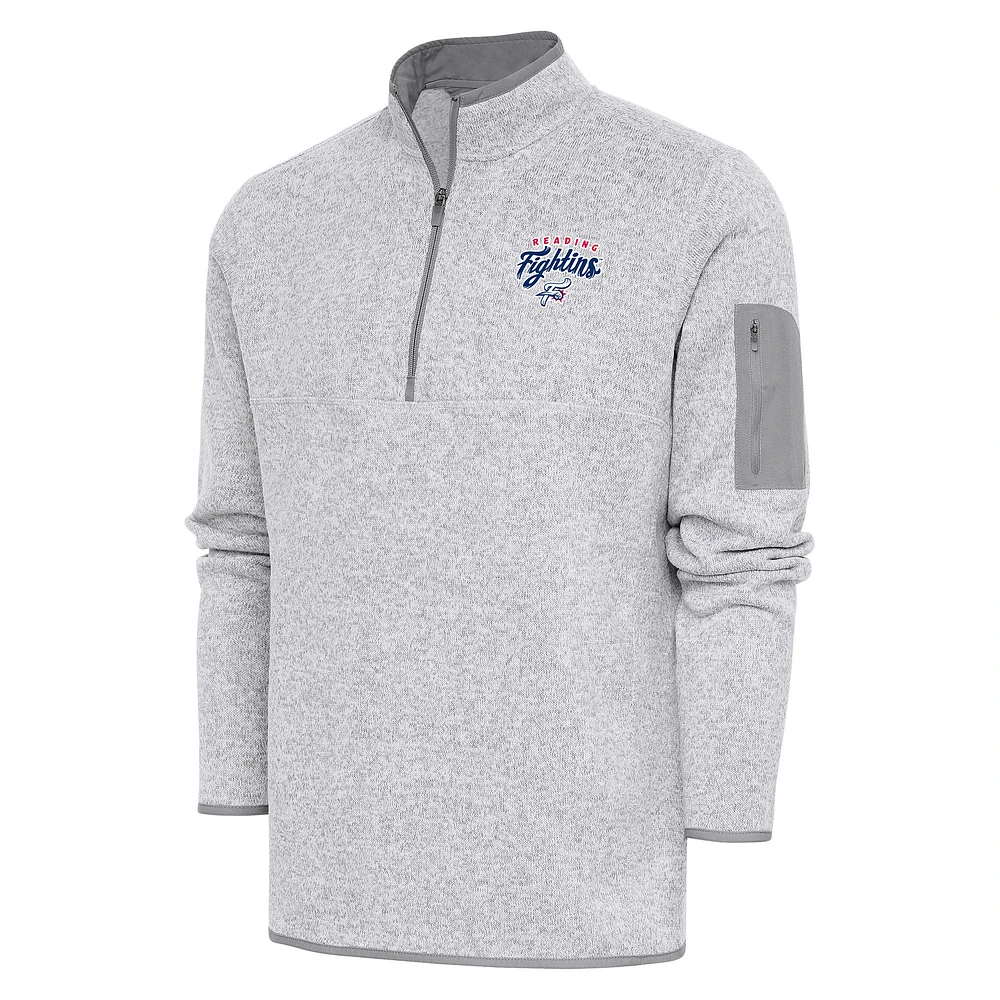 Men's Antigua Heather Reading Phillies Fortune Quarter-Zip Pullover Jacket