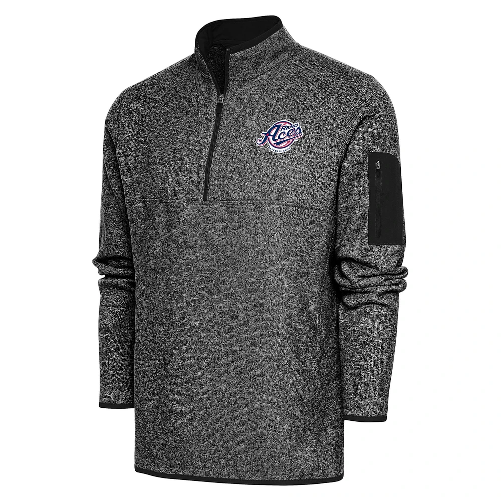 Men's Antigua Heather Black Reno Aces Fortune Quarter-Zip Pullover Jacket