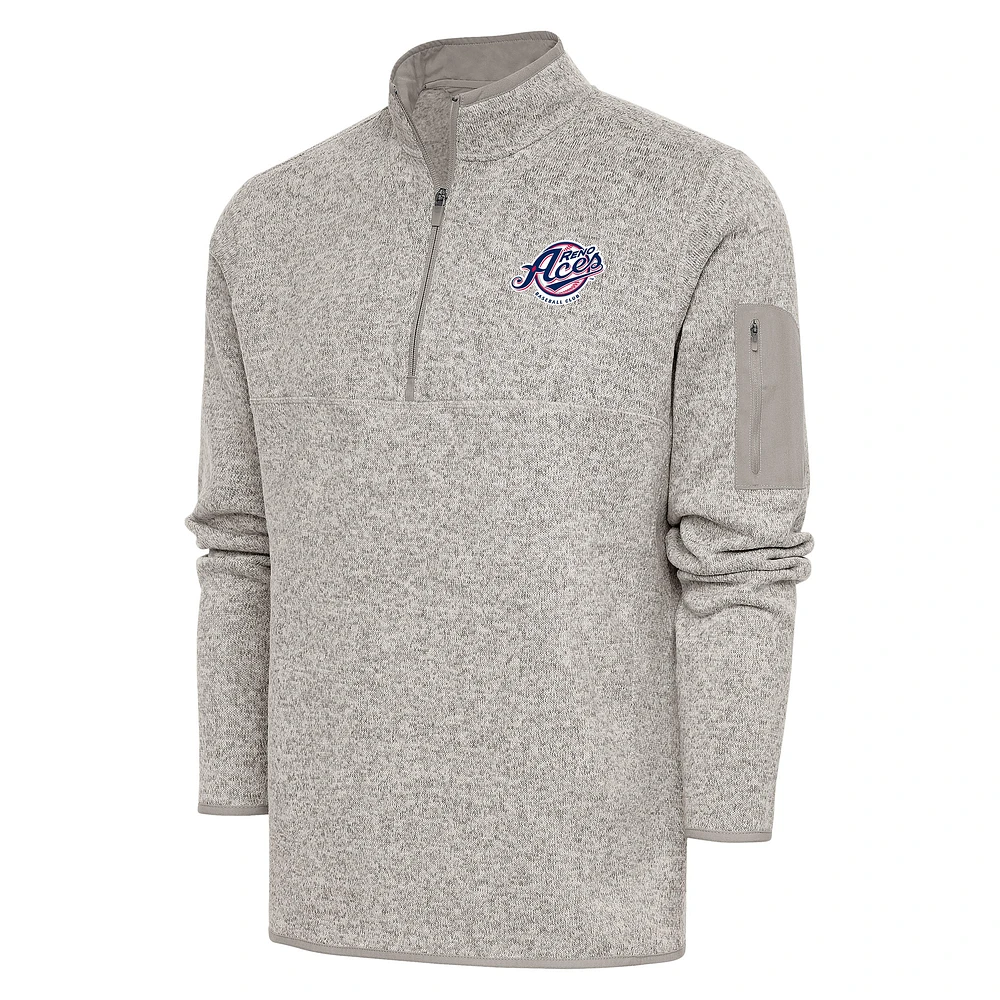 Men's Antigua Oatmeal Reno Aces Fortune Quarter-Zip Pullover Jacket