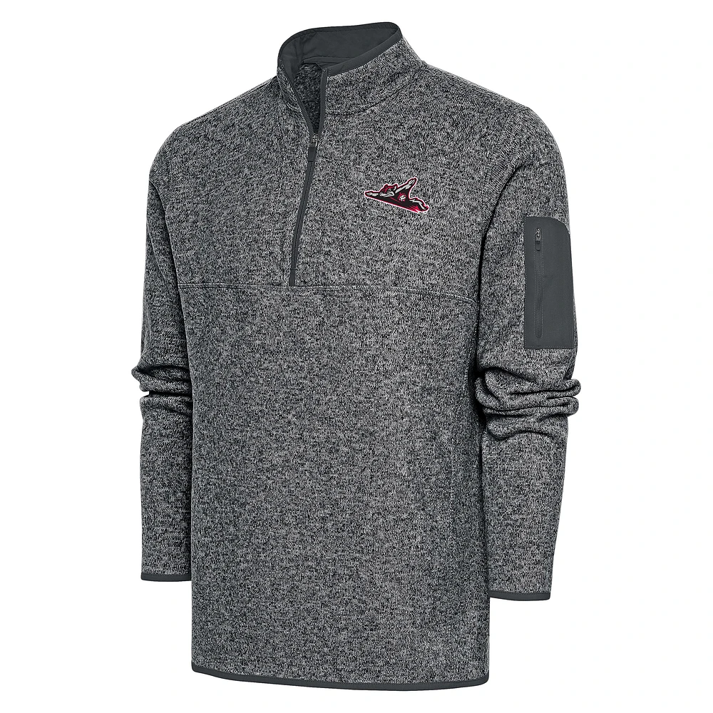 Men's Antigua Heather Charcoal Richmond Flying Squirrels Fortune Quarter-Zip Pullover Jacket