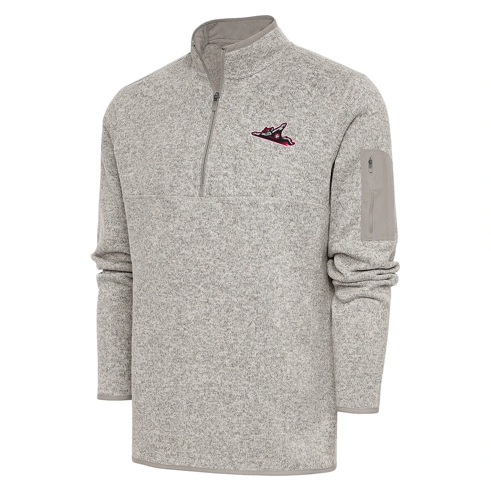 Men's Antigua Oatmeal Richmond Flying Squirrels Fortune Quarter-Zip Pullover Jacket
