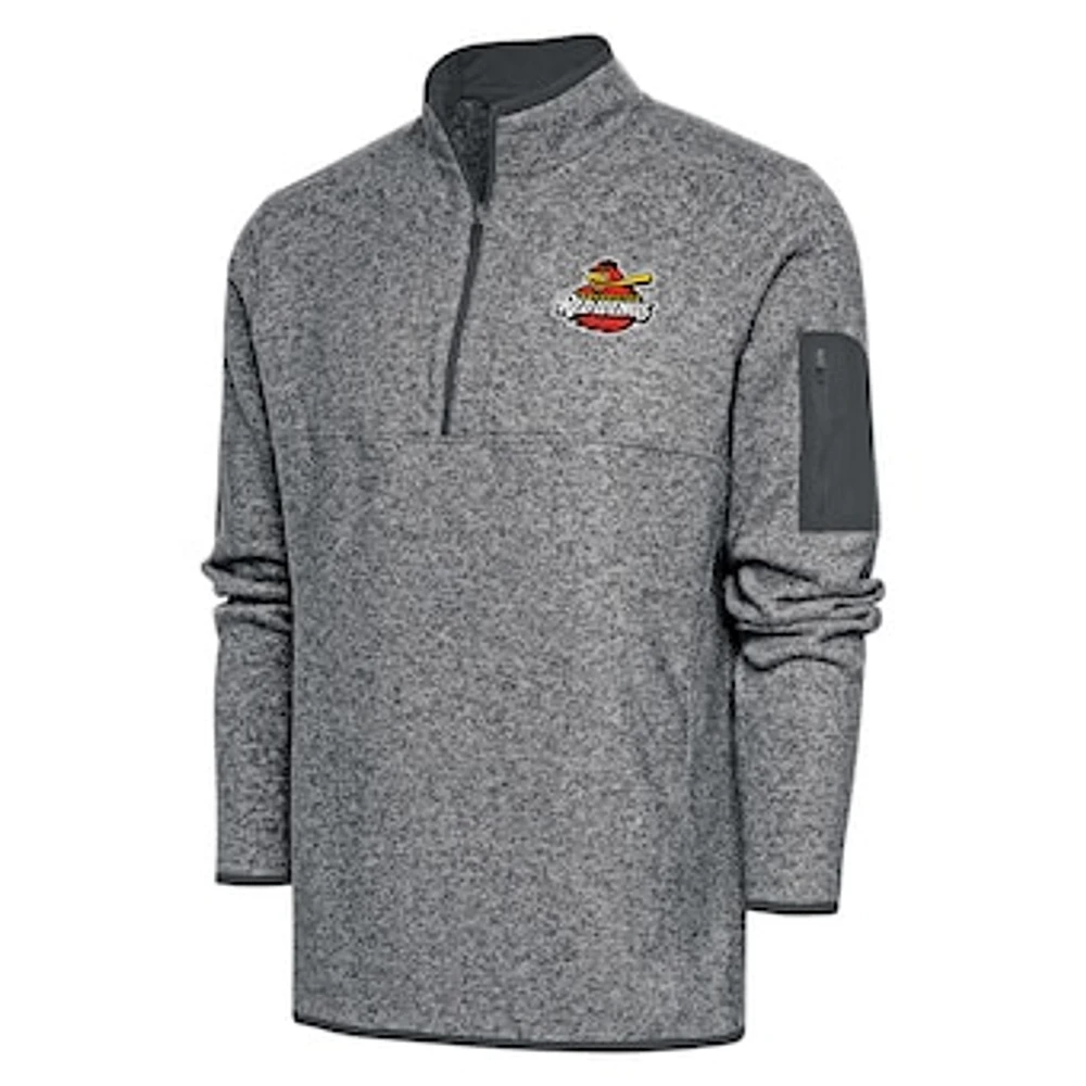 Men's Antigua Heather Charcoal Rochester Red Wings Fortune Quarter-Zip Pullover Jacket