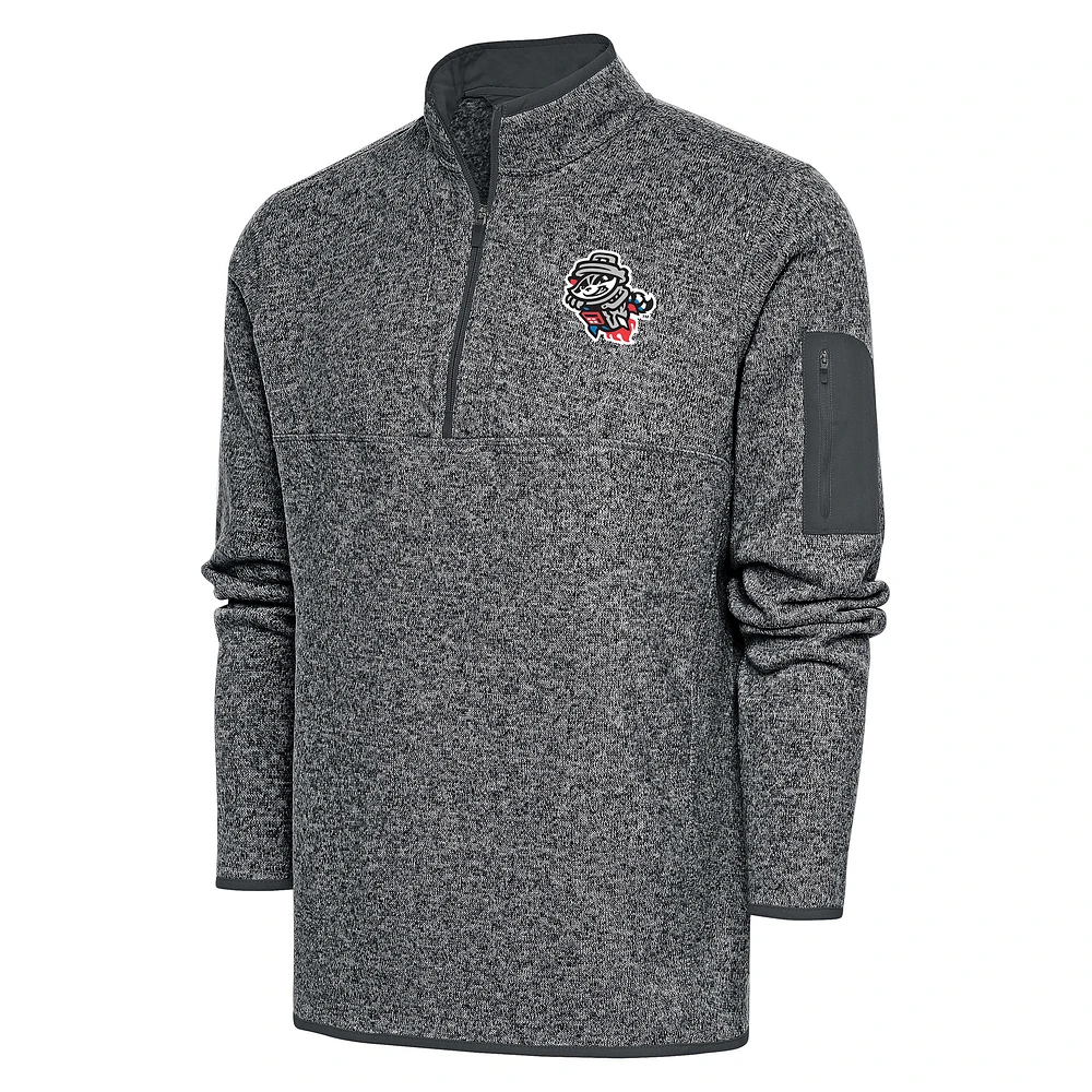 Men's Antigua Heather Charcoal Rocket City Trash Pandas Fortune Quarter-Zip Pullover Jacket