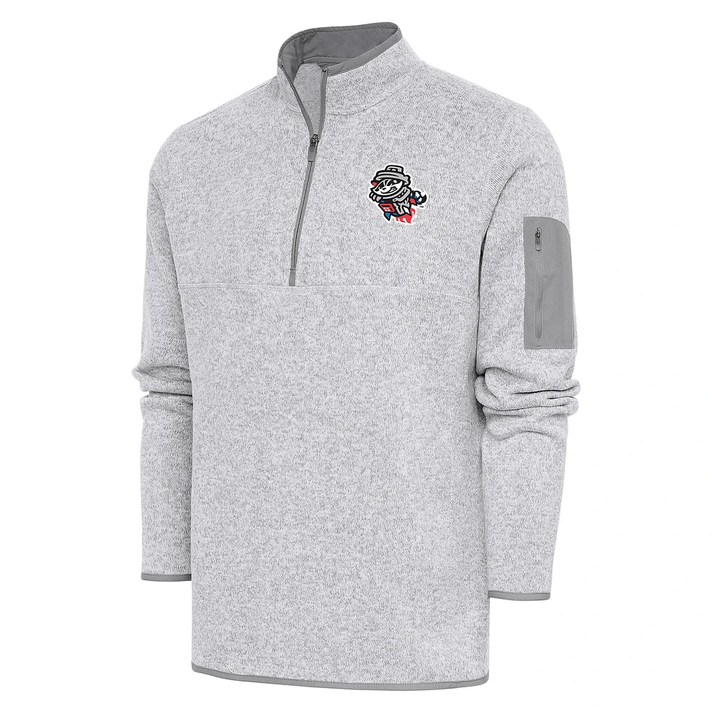 Men's Antigua Heather Rocket City Trash Pandas Fortune Quarter-Zip Pullover Jacket