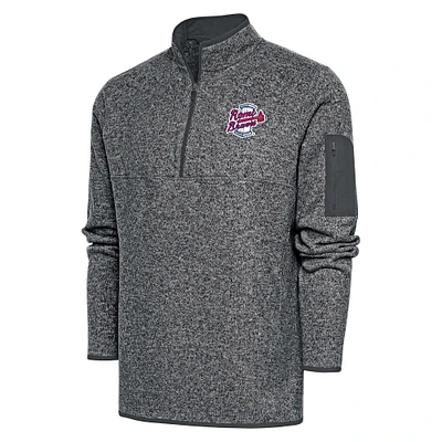 Men's Antigua Heather Charcoal Rome Braves Fortune Quarter-Zip Pullover Jacket