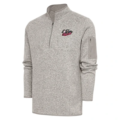 Men's Antigua Oatmeal Sacramento River Cats Fortune Quarter-Zip Pullover Jacket