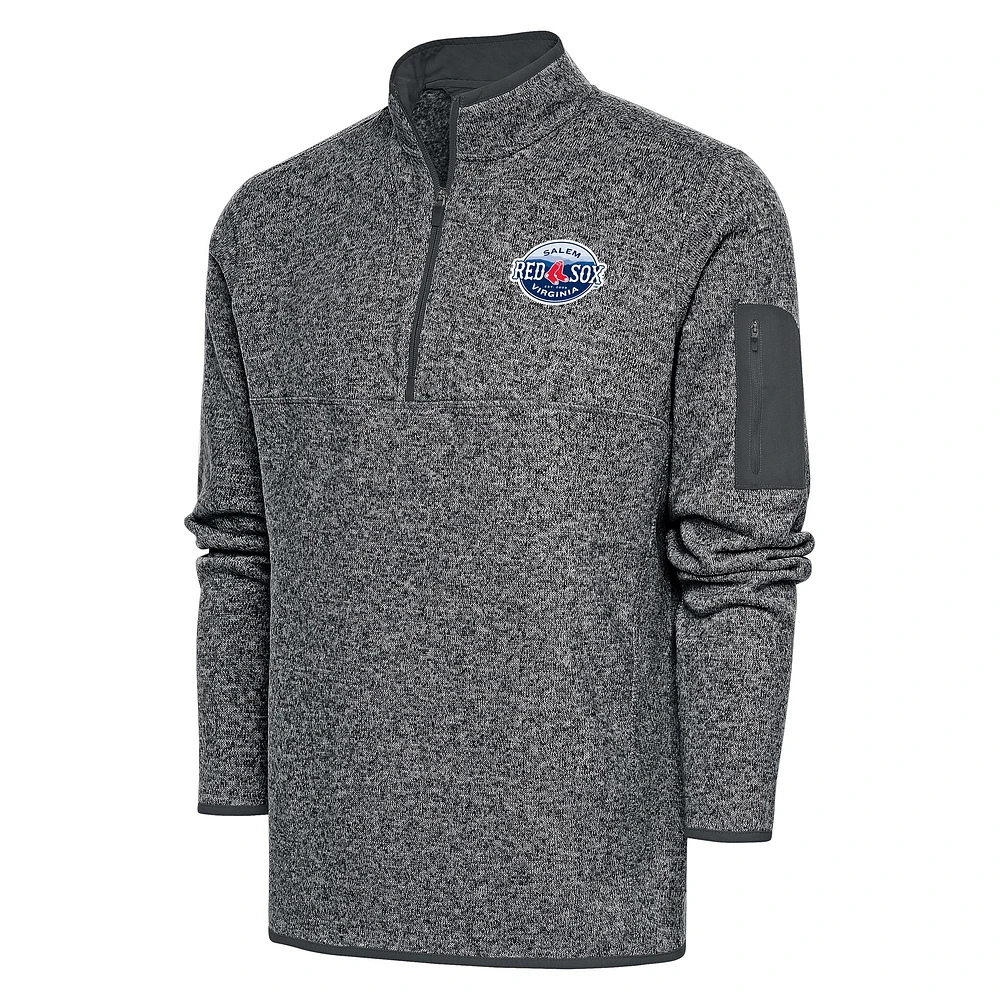 Men's Antigua Heather Charcoal Salem Red Sox Fortune Quarter-Zip Pullover Jacket