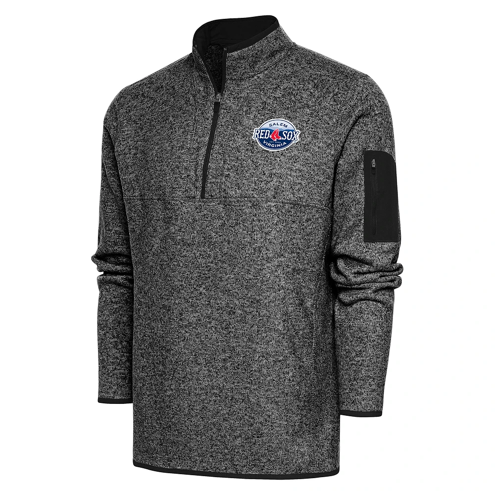 Men's Antigua Heather Black Salem Red Sox Fortune Quarter-Zip Pullover Jacket