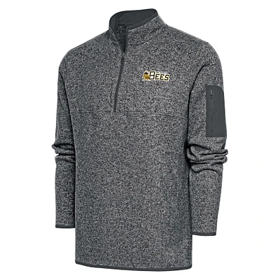 Men's Antigua Heather Charcoal Salt Lake Bees Fortune Quarter-Zip Pullover Jacket
