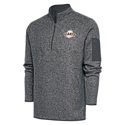 Men's Antigua Heather Charcoal San Jose Giants Fortune Quarter-Zip Pullover Jacket