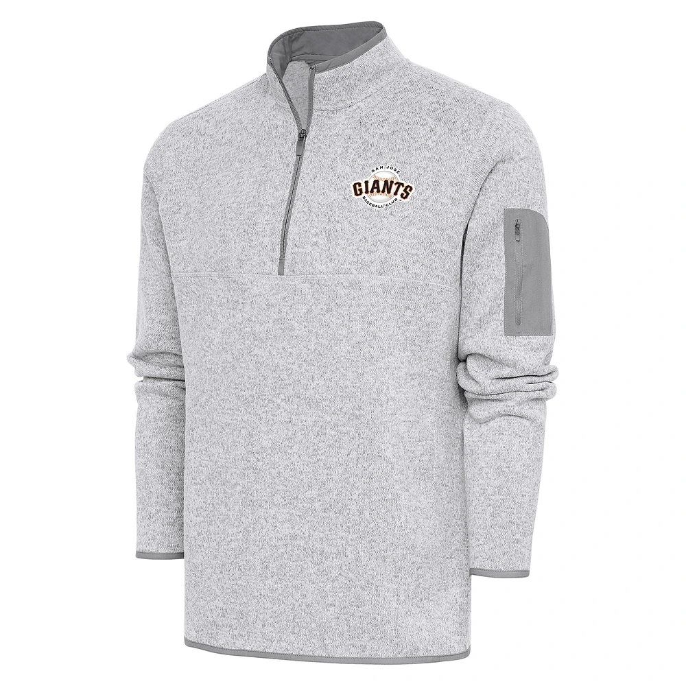 Men's Antigua Heather Gray San Jose Giants Fortune Quarter-Zip Pullover Jacket