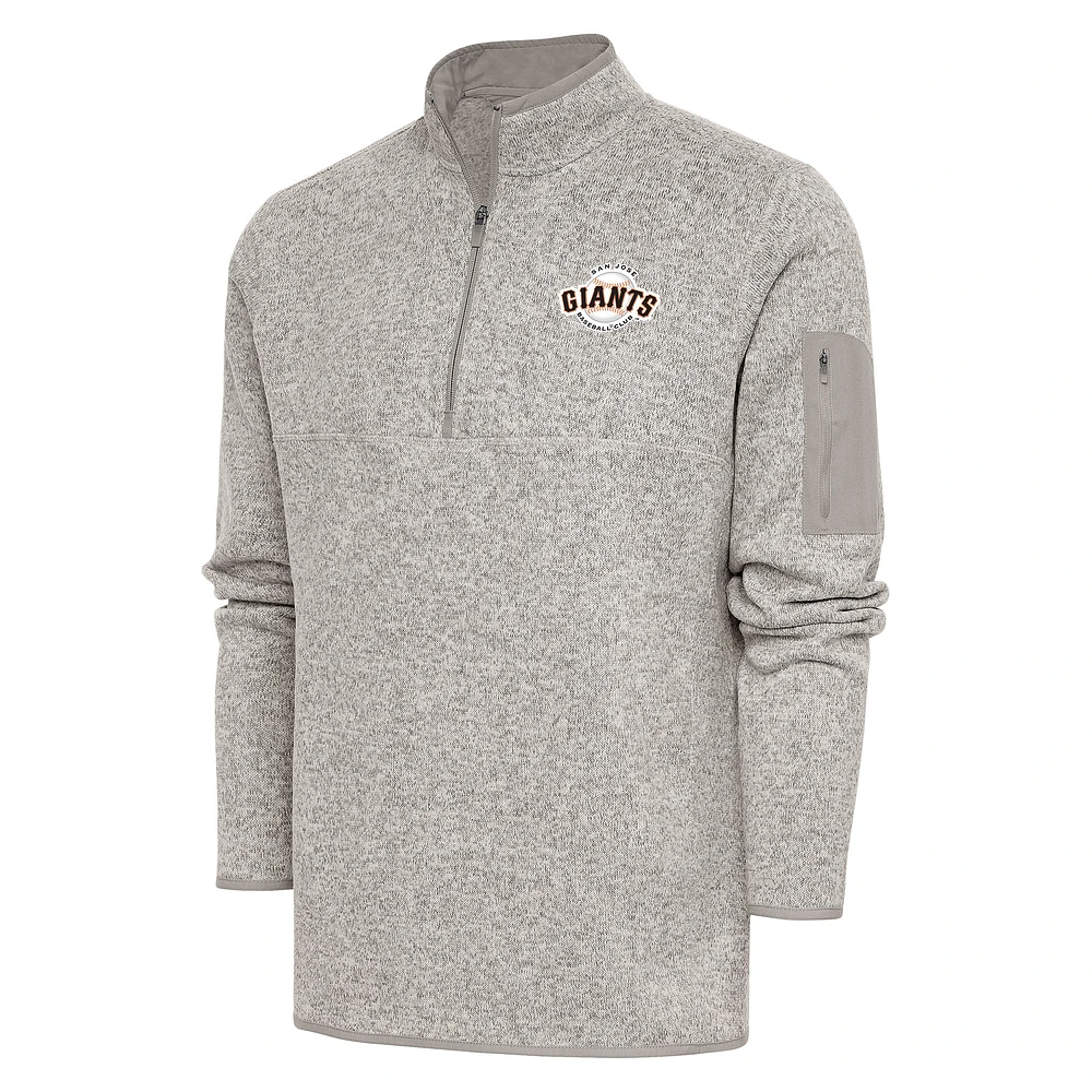 Men's Antigua Oatmeal San Jose Giants Fortune Quarter-Zip Pullover Jacket