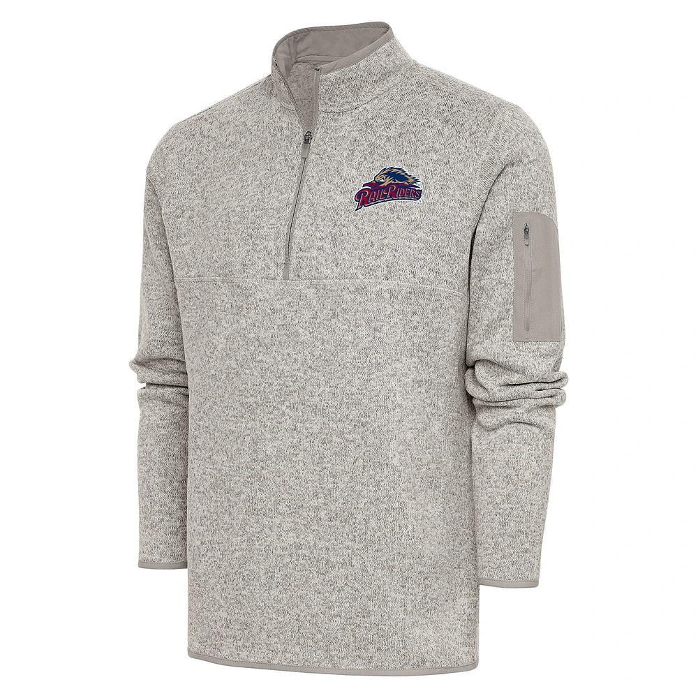 Men's Antigua Oatmeal Scranton Wilkes-Barre RailRiders Fortune Quarter-Zip Pullover Jacket