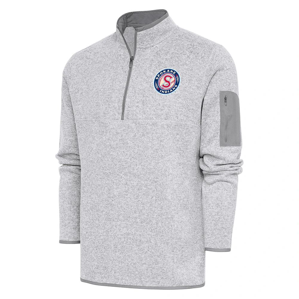 Men's Antigua Heather Gray Spokane Indians Fortune Quarter-Zip Pullover Jacket