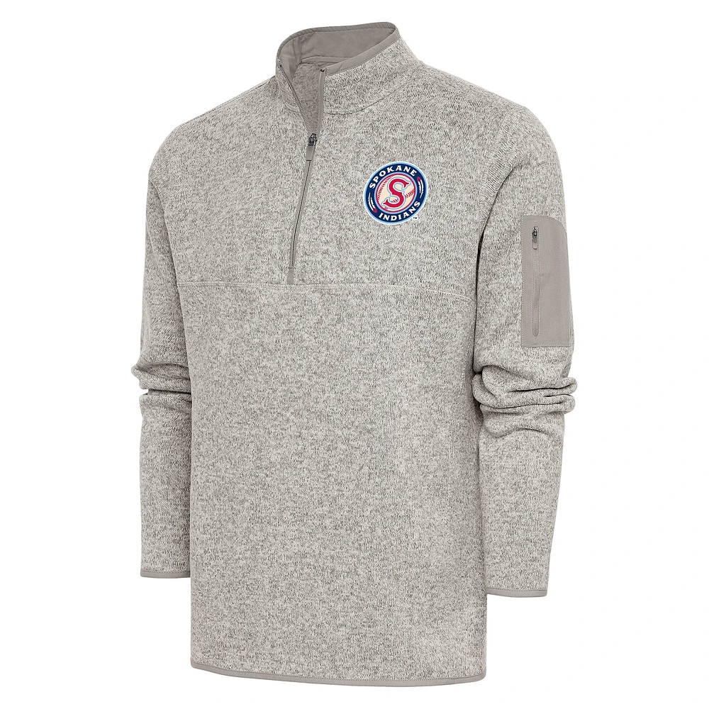 Men's Antigua Oatmeal Spokane Indians Fortune Quarter-Zip Pullover Jacket