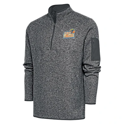 Men's Antigua Heather Charcoal St. Lucie Mets Fortune Quarter-Zip Pullover Jacket