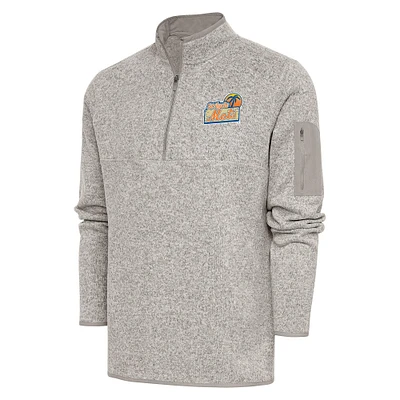 Men's Antigua Oatmeal St. Lucie Mets Fortune Quarter-Zip Pullover Jacket
