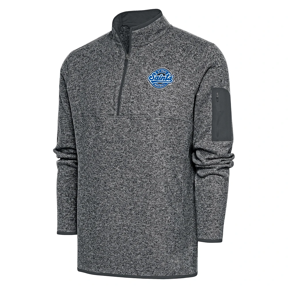 Men's Antigua Heather Charcoal St. Paul Saints Fortune Quarter-Zip Pullover Jacket