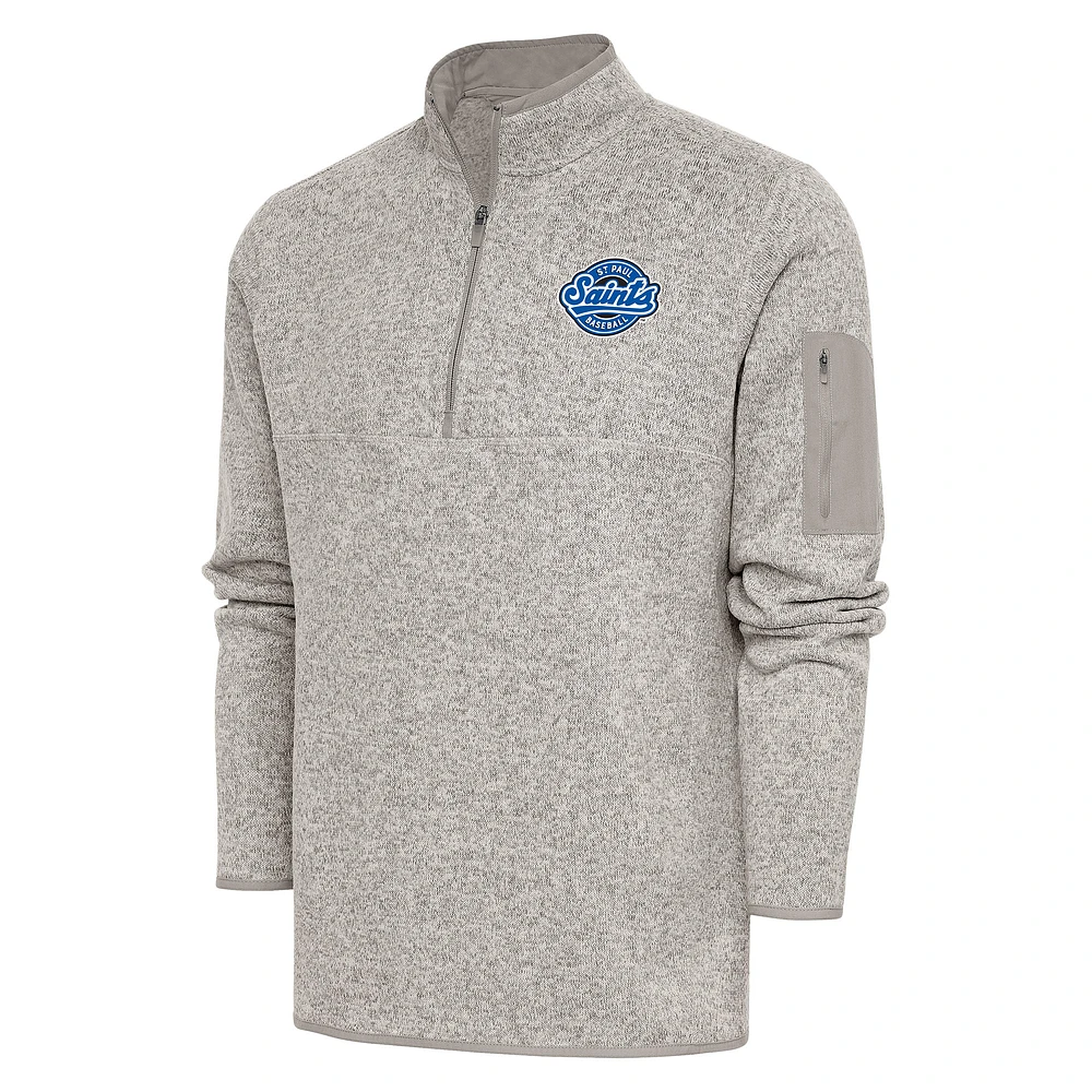 Men's Antigua Oatmeal St. Paul Saints Fortune Quarter-Zip Pullover Jacket