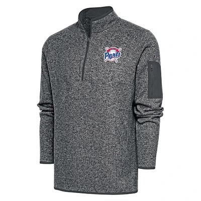 Men's Antigua Heather Charcoal Stockton Ports Fortune Quarter-Zip Pullover Jacket