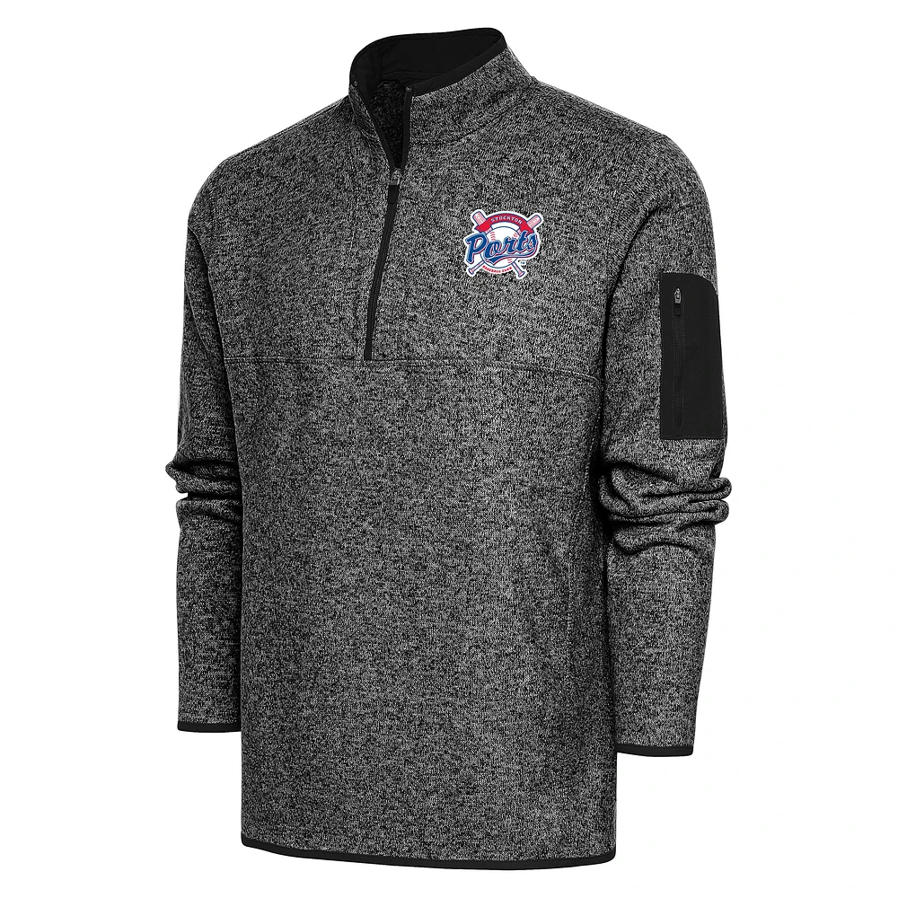 Men's Antigua Heather Black Stockton Ports Fortune Quarter-Zip Pullover Jacket