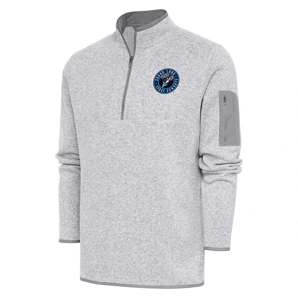 Men's Antigua Heather Sugar Land Space Cowboys Fortune Quarter-Zip Pullover Jacket
