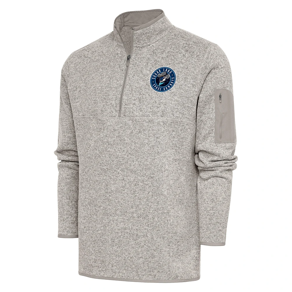 Men's Antigua Oatmeal Sugar Land Space Cowboys Fortune Quarter-Zip Pullover Jacket