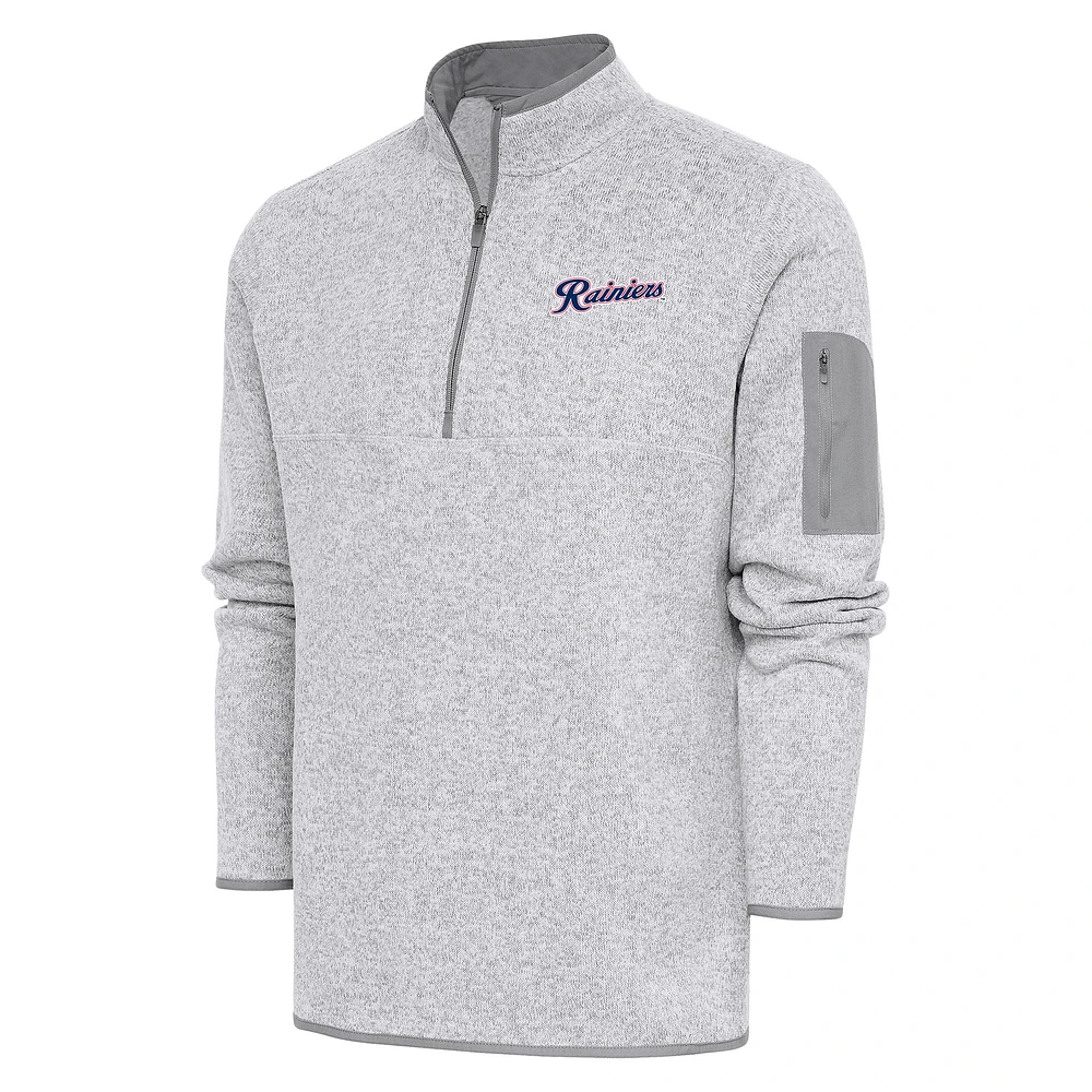 Men's Antigua Heather Tacoma Rainiers Fortune Quarter-Zip Pullover Jacket