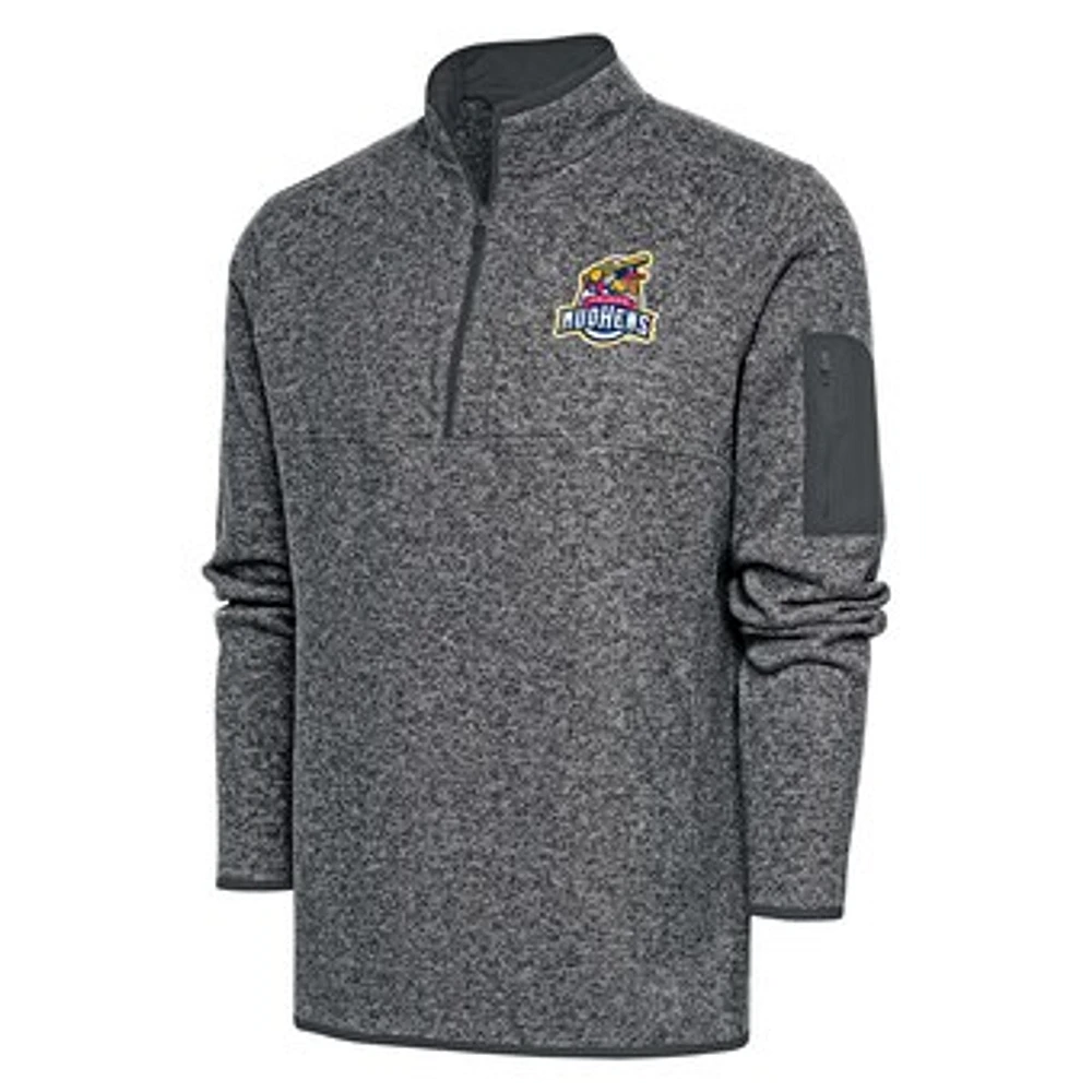 Men's Antigua Heather Charcoal Toledo Mud Hens Fortune Quarter-Zip Pullover Jacket