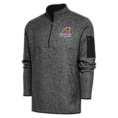 Men's Antigua Heather Black Toledo Mud Hens Fortune Quarter-Zip Pullover Jacket