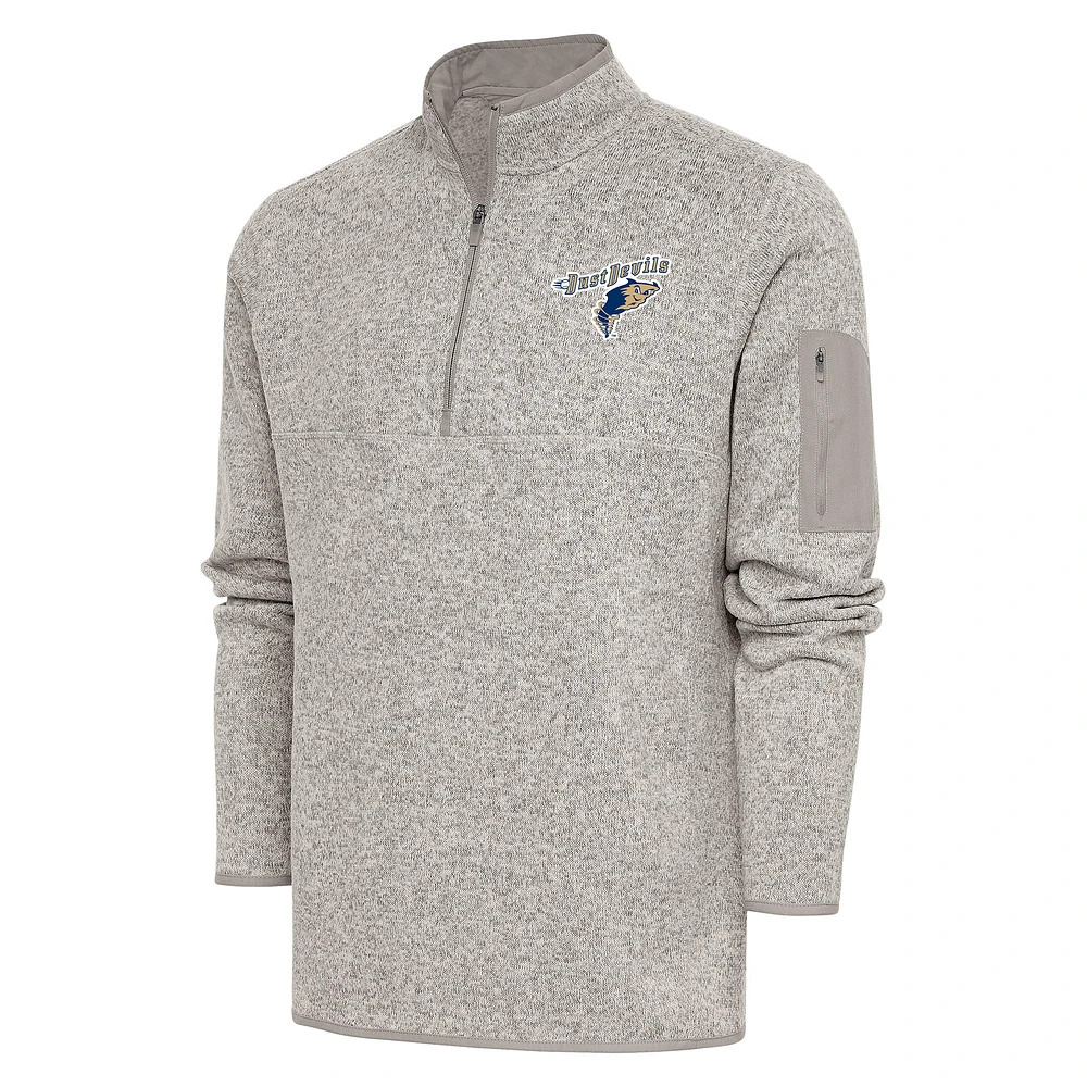 Men's Antigua Oatmeal Tri-City Dust Devils Fortune Quarter-Zip Pullover Jacket