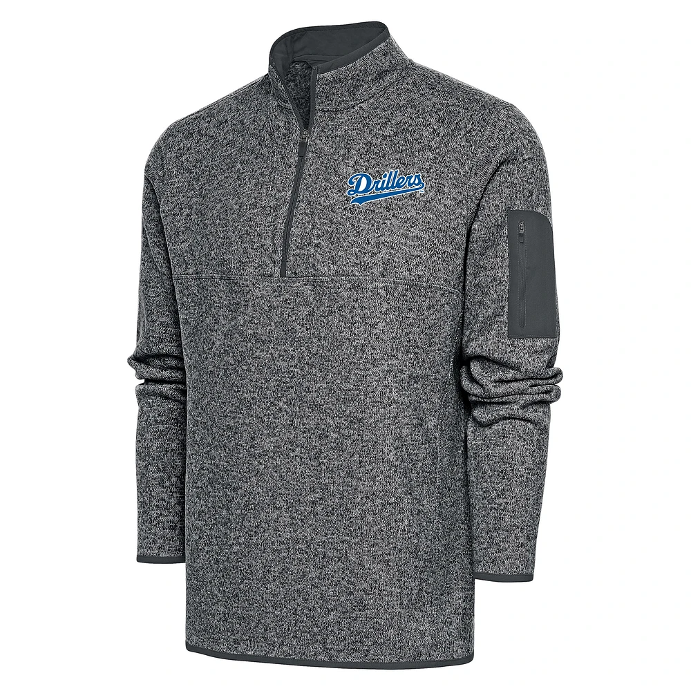 Men's Antigua Heather Charcoal Tulsa Drillers Fortune Quarter-Zip Pullover Jacket